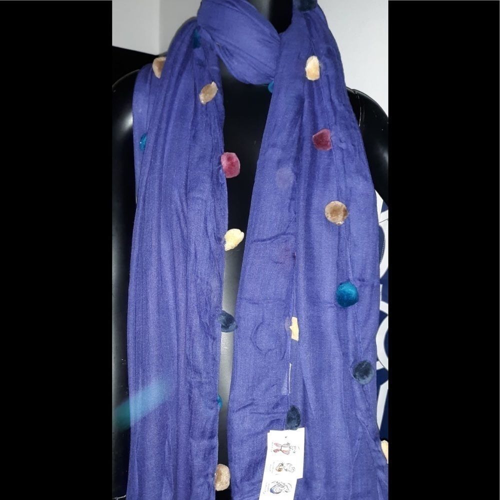 LULLA BY BINDYA BLUE LARGE POM POMS SCARF